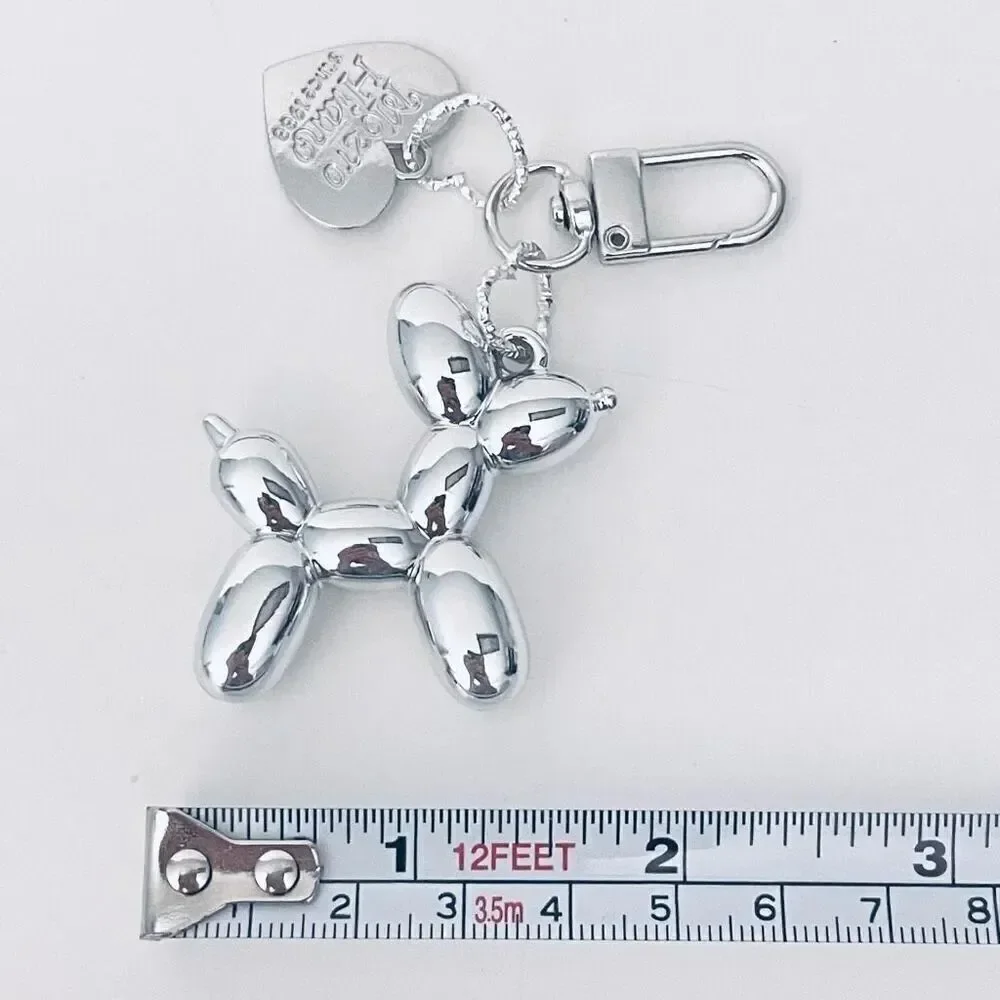 NWT Gorgeous Silver Metal Trendy Laser Balloon Art Dog Shiny Keychain Bag Charm
